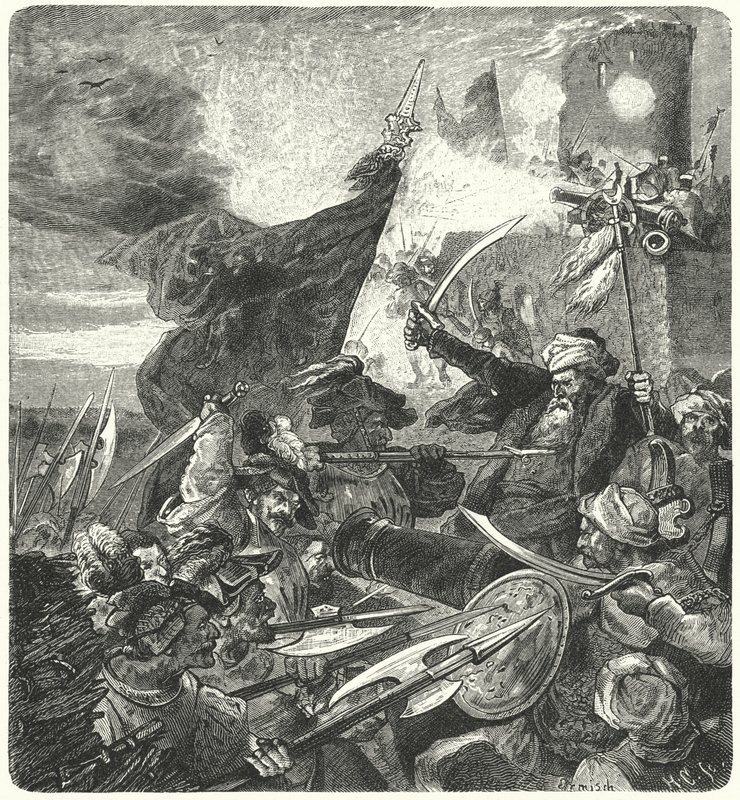 Ungarn kämpfen gegen die Türken in Szekesfehervar, 1593 von German School