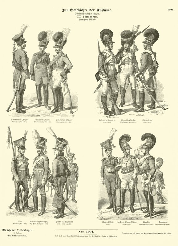 Bayerische Militäruniformen, frühes 19. Jahrhundert von German School