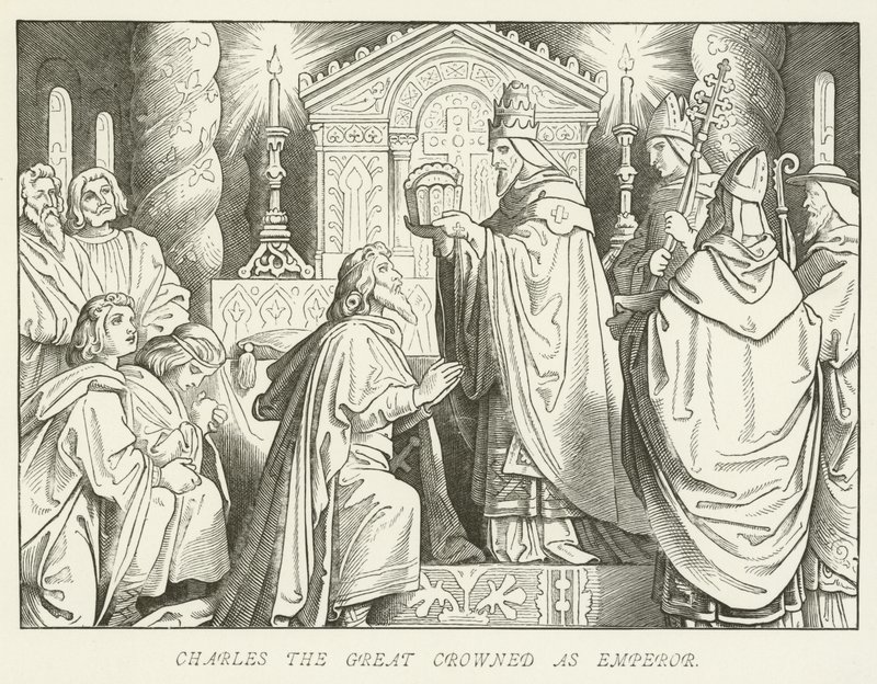 Karl der Große als Kaiser gekrönt von German School