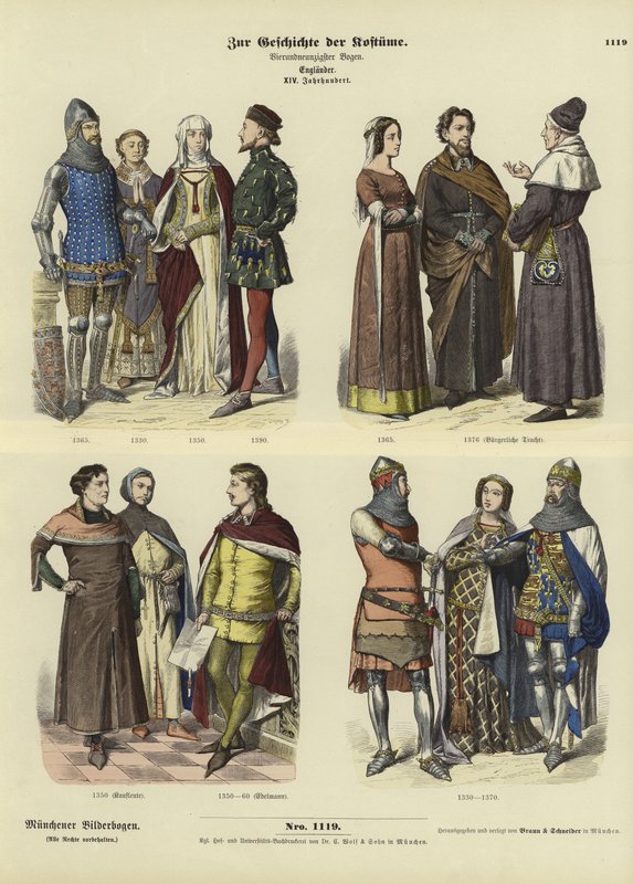 Englische Kostüme, 14. Jahrhundert von German School