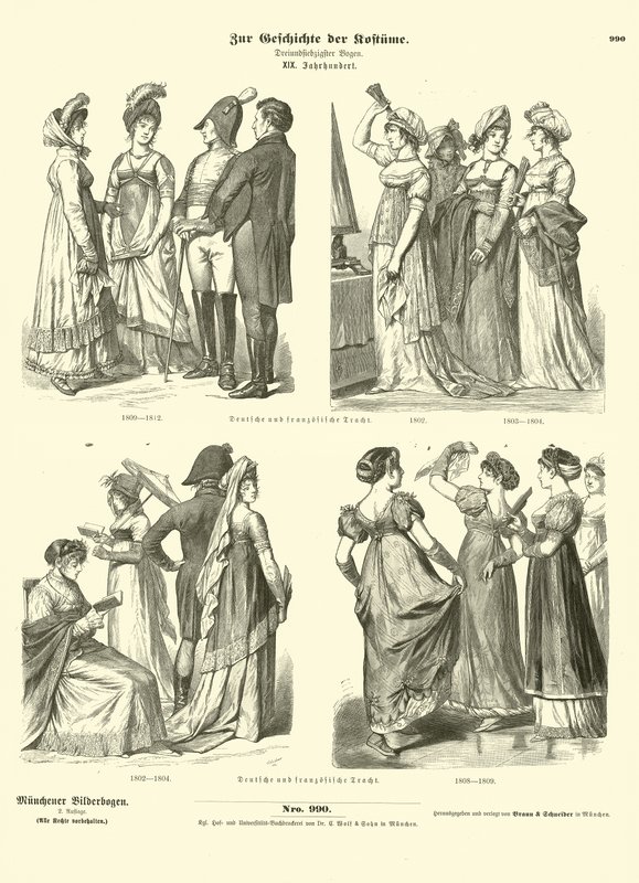 Französische und deutsche Kostüme, frühes 19. Jahrhundert von German School