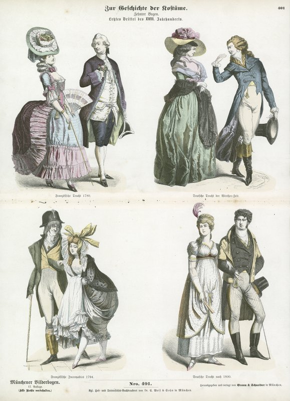 Französische und deutsche Kostüme, spätes 18. Jahrhundert von German School