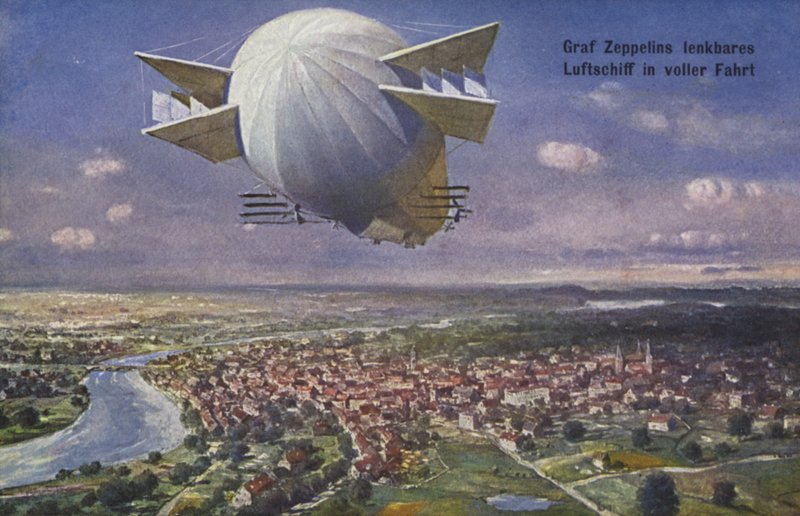 Luftschiff von Graf Ferdinand von Zeppelin im Flug von German School