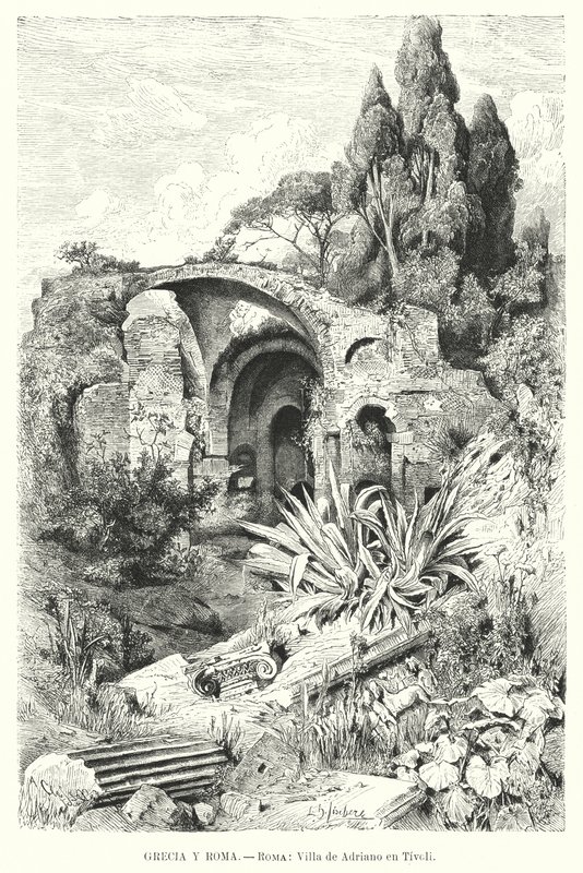 Hadrians Villa, Tivoli, Italien (Lithografie) von German School