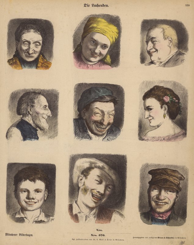 Lachende Gesichter (kolorierte Gravur) von German School