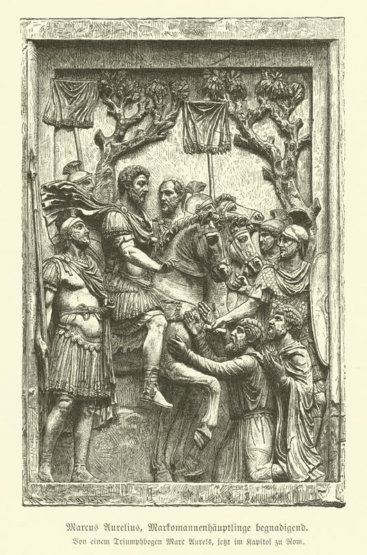 Marcus Aurelius begnadigt Marcomannische Häuptlinge von German School