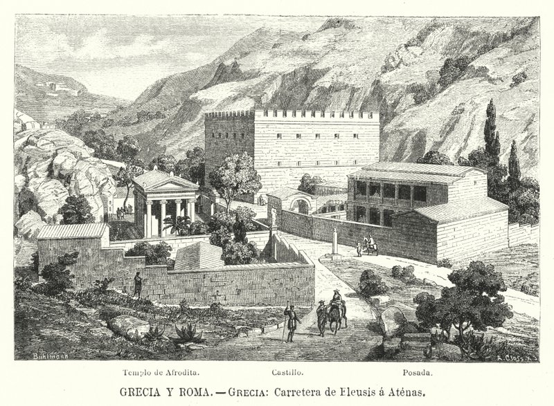 Straße von Eleusis nach Athen, Griechenland (Lithografie) von German School