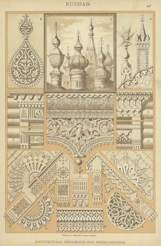 Russisch, Architektonische Ornamente und Holzschnitzereien von German School