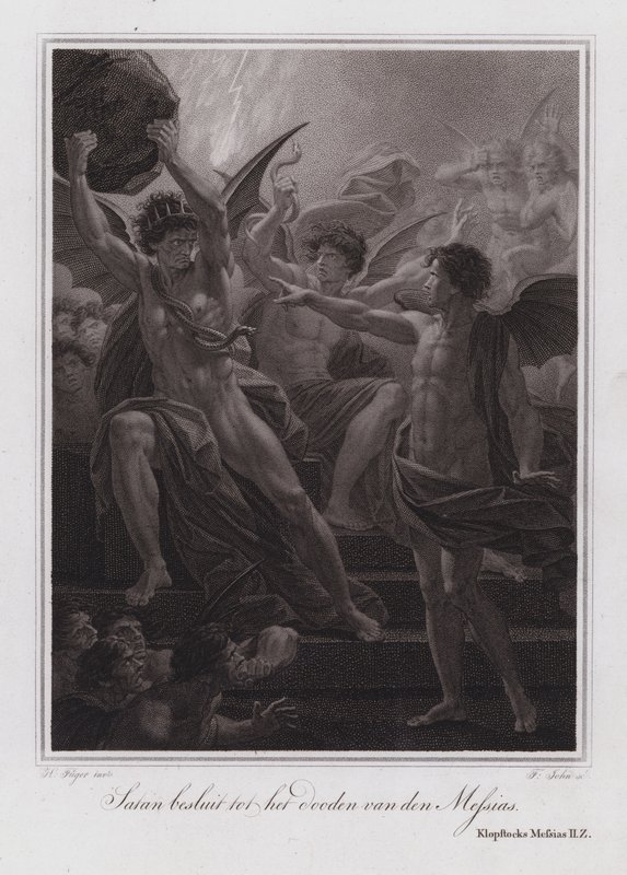 Satan beschließt, den Messias zu töten (Gravur) von German School