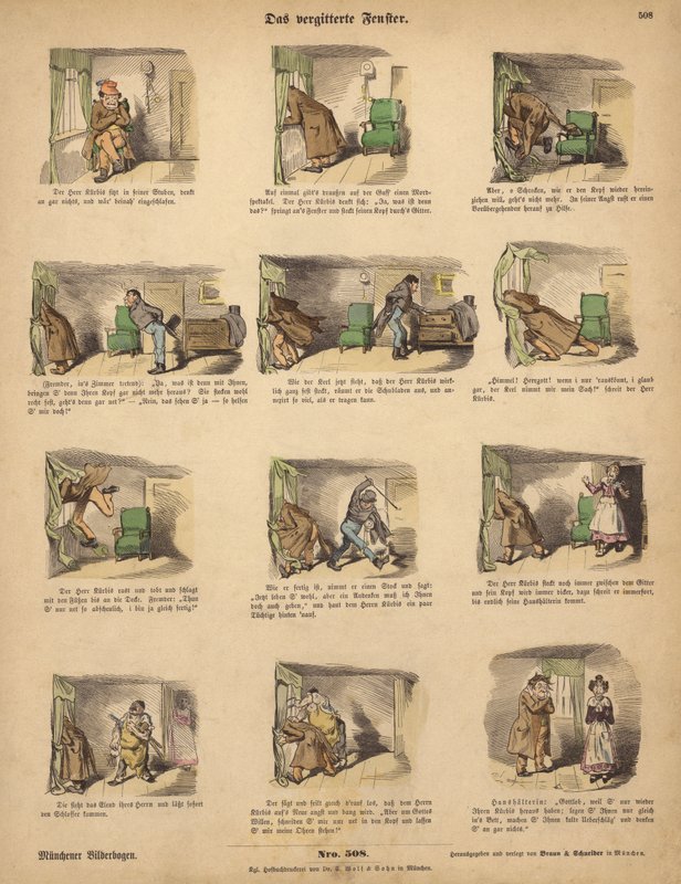 Das vergitterte Fenster (kolorierte Gravur) von German School