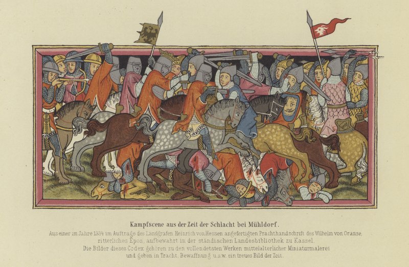 Die Schlacht bei Mühldorf, 1322 von German School