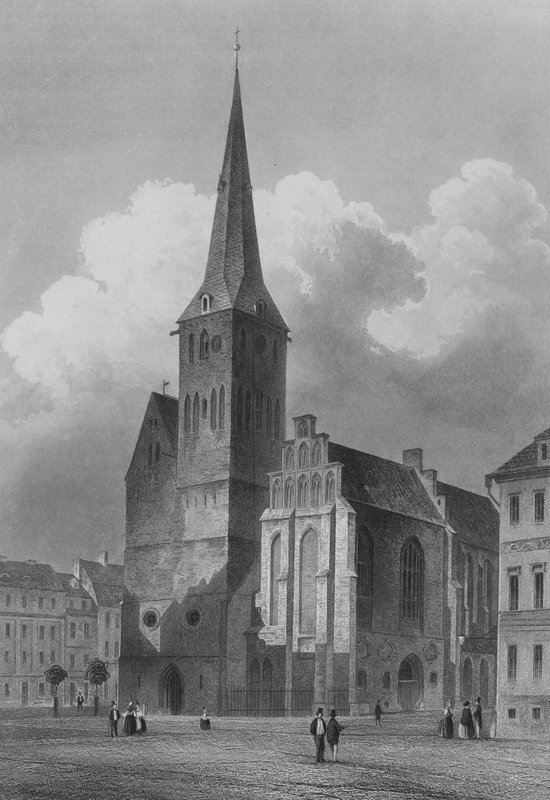 Die Nikolaikirche, Berlin (Stahlstich) von German School
