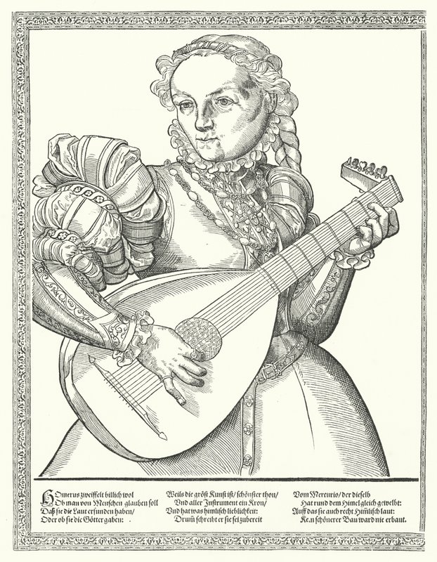 Frau, die eine Laute spielt von German School
