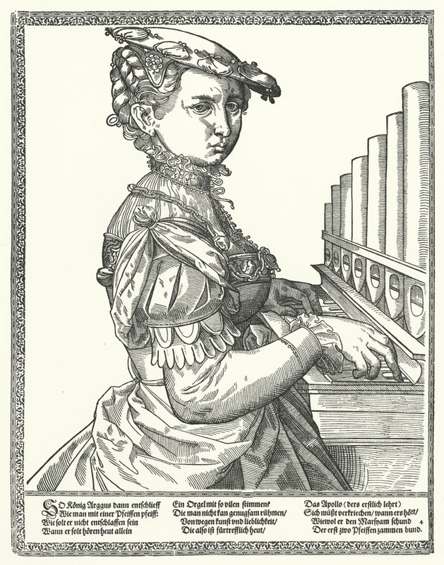 Frau, die eine Orgel spielt von German School