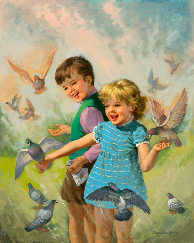 Junge und Mädchen mit Tauben von Gerritt Vandersyde