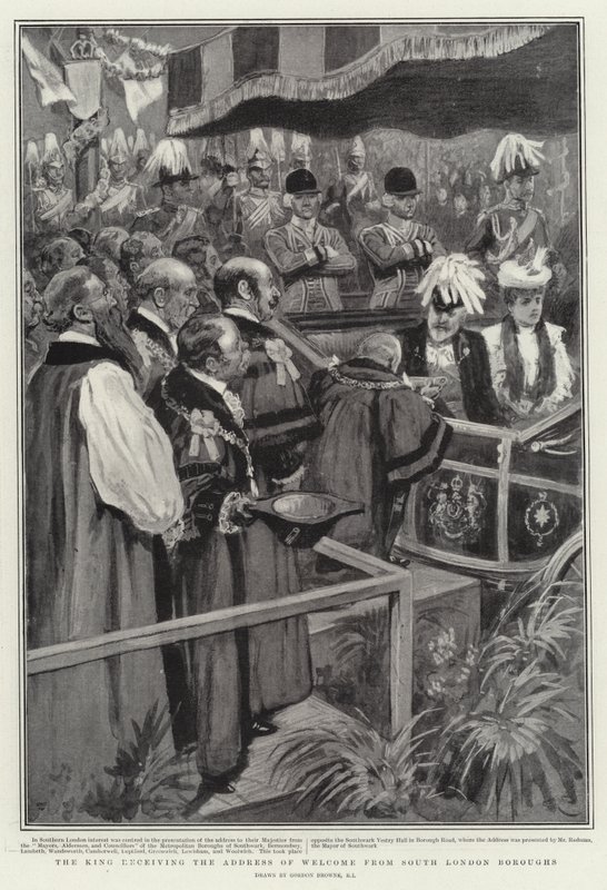 Der König empfängt die Begrüßungsadresse der südlichen Londoner Bezirke von Gordon Frederick Browne
