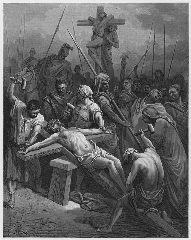 Christus wird ans Kreuz genagelt von Gustave Dore