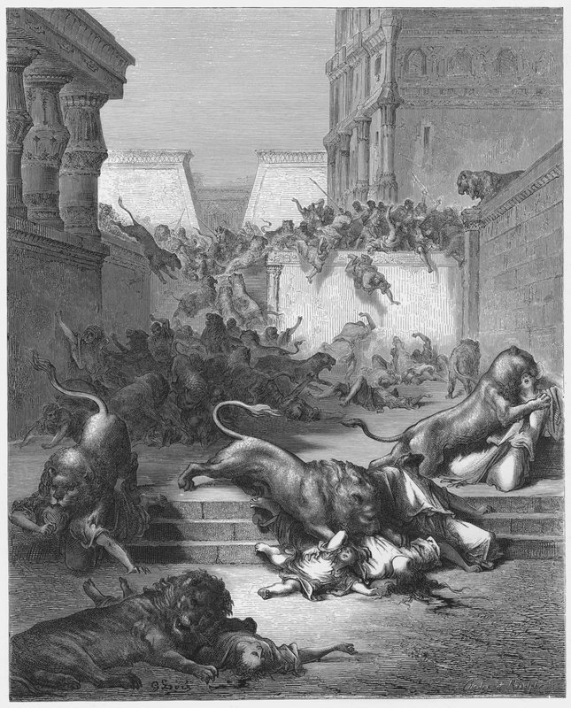 Gustave Doré Bibel: Die fremden Völker werden von den Löwen Samarias getötet von Gustave Dore