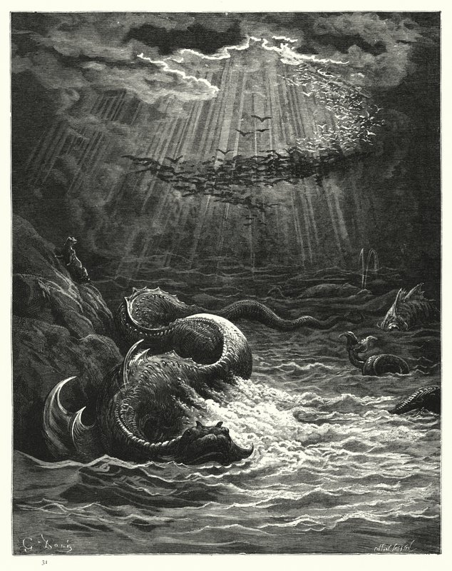 Illustration von Gustave Doré für Miltons Paradise Lost, Buch VII, Zeilen 387-389 von Gustave Dore