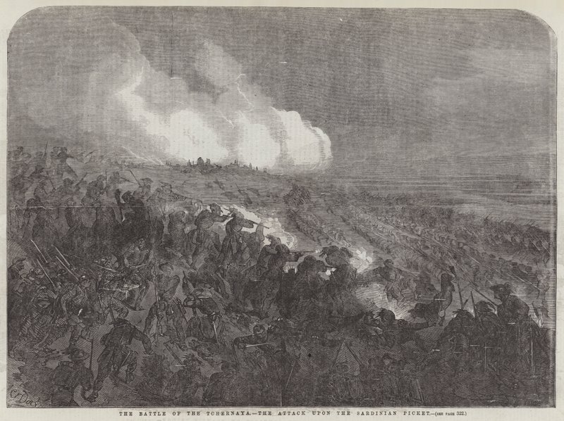 Die Schlacht von Tschernaja, der Angriff auf den sardischen Posten von Gustave Dore