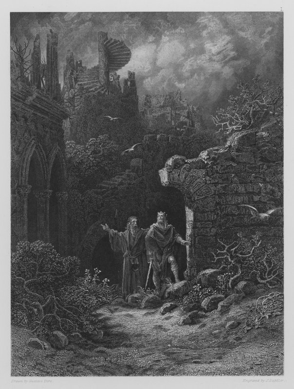 Yniol zeigt Prinz Geraint seine Ruine von Gustave after Dore