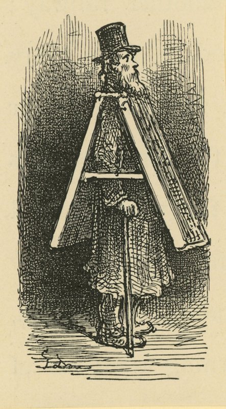 Eine Illustration, die einen Sandwich-Mann darstellt von Gustave Dore