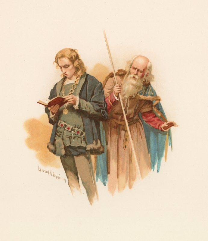 Hamlet liest, mit Polonius im Hintergrund von Harold Copping