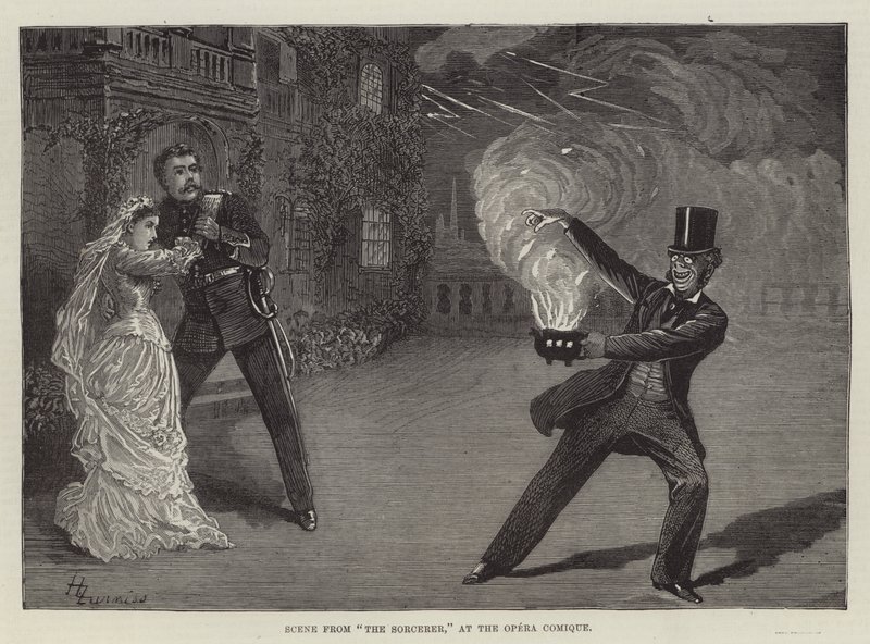 Szene aus Der Zauberer, in der Opera Comique von Harry Furniss