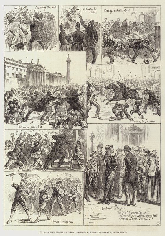 Die Agitation der Irish Land League, Skizzen in Dublin, Samstagabend, 15. Oktober von Harry Furniss
