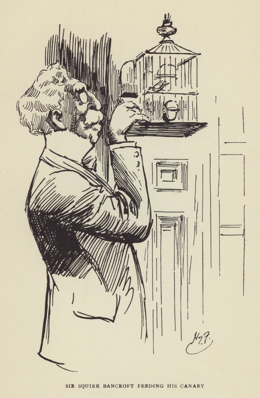 Sir Squire Bancroft füttert seinen Kanarienvogel von Harry Furniss