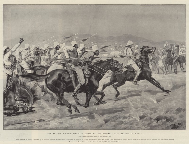Der Vormarsch nach Dongola, Angriff auf die Derwische bei Akasheh am 1. Mai von Henry Charles Seppings Wright