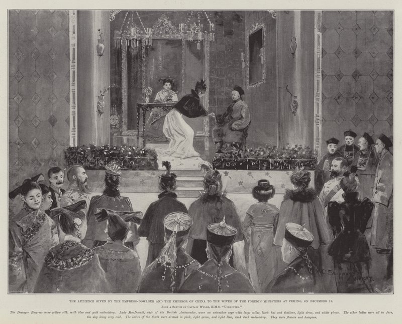 Die Audienz der Kaiserinwitwe und des Kaisers von China für die Ehefrauen der ausländischen Minister in Peking, am 13. Dezember von Henry Charles Seppings Wright
