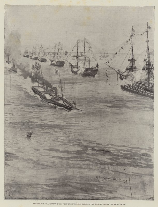 Die große Marineparade 1856, die Königin passiert die Linien an Bord der königlichen Yacht von Henry Charles Seppings Wright