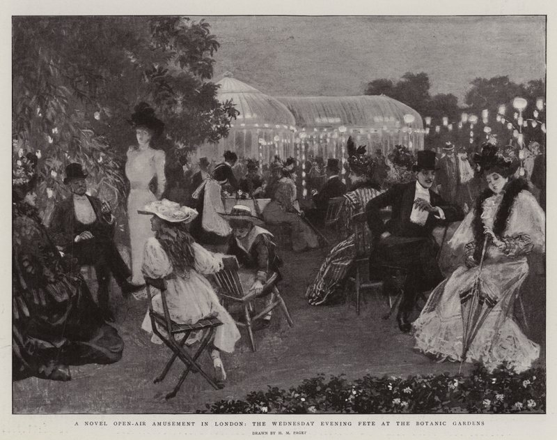 Eine neuartige Freiluftunterhaltung in London, das Mittwochabendfest im Botanischen Garten von Henry Marriott Paget