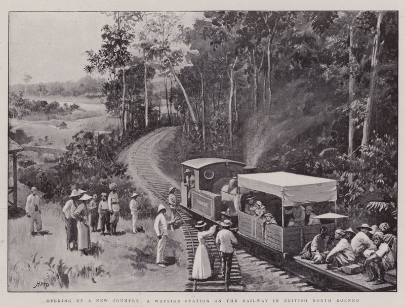 Eröffnung eines neuen Landes, eine Raststation an der Eisenbahn in Britisch-Nordborneo von Henry Marriott Paget