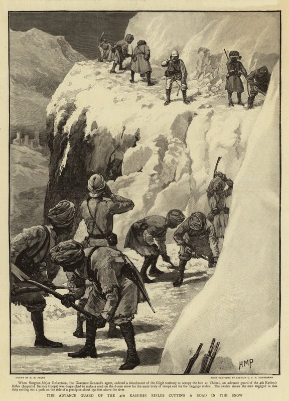 Die Vorhut der 4. Kaschmir-Gewehre schneidet eine Straße im Schnee von Henry Marriott Paget