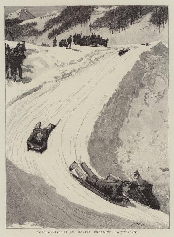 Schlittenfahren in St. Moritz, Engadin, Schweiz von Henry Marriott Paget