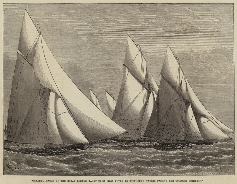 Kanalwettkampf des Royal London Yacht Club von Dover nach Southend, Yachten passieren das Goodwin-Feuerschiff von Henry Spernon Tozer