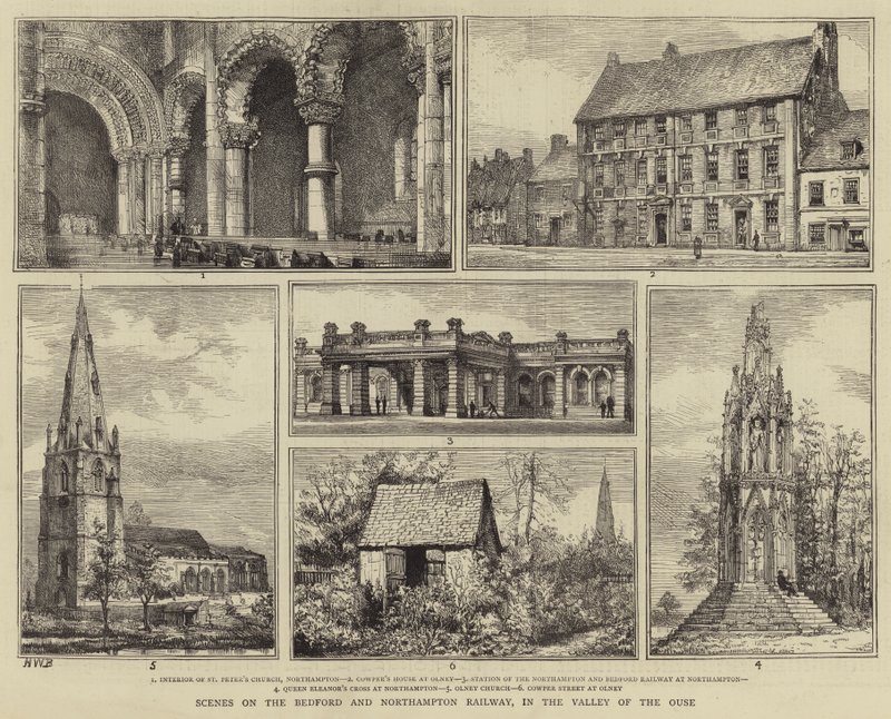 Szenen auf der Bedford und Northampton Eisenbahn, im Tal der Ouse von Henry William Brewer