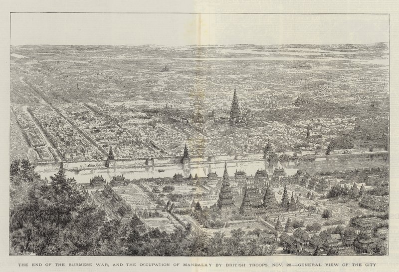 Das Ende des Burmesischen Krieges und die Besetzung von Mandalay durch britische Truppen, 28. November, Gesamtansicht der Stadt von Henry William Brewer