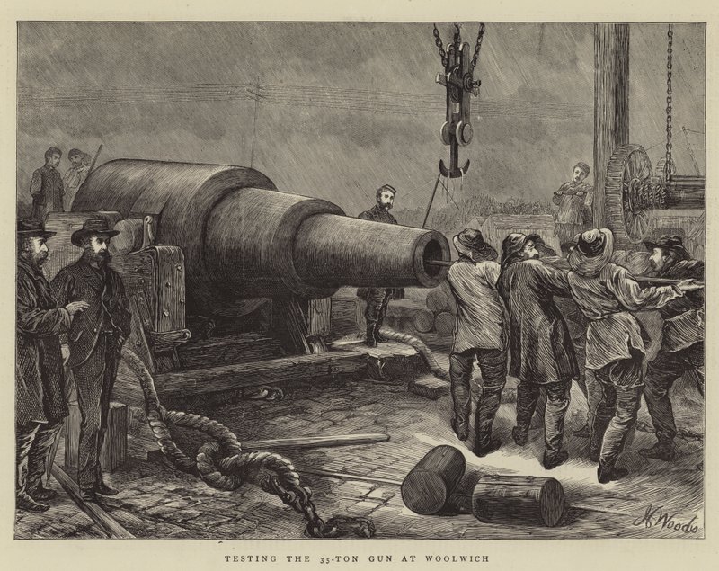 Testen der 35-Tonnen-Kanone in Woolwich von Henry Woods
