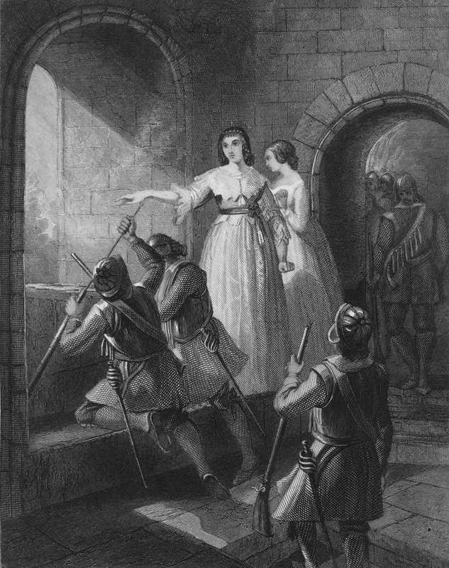 Lettice FitzGerald, 1. Baroness Offaly, verteidigt ihre Burg gegen den Angriff der Rebellen im Großen Irischen Aufstand von 1642 von Henry after Warren