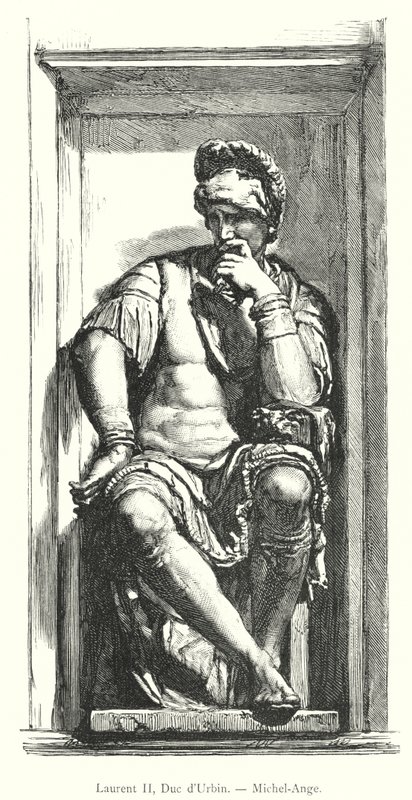 Lorenzo II, Herzog von Urbino, Michelangelo (Gravur) von Italian School