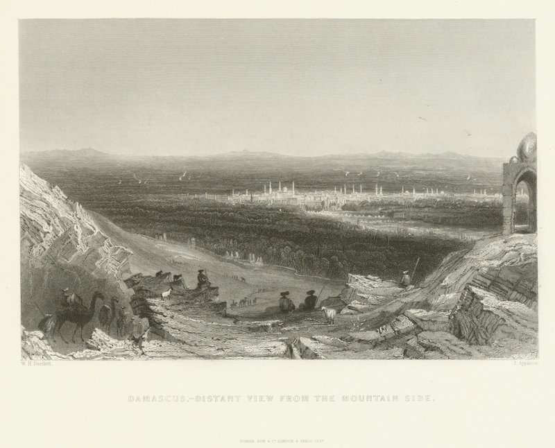 Damaskus - Fernansicht vom Berghang, 1837 von J. Appleton