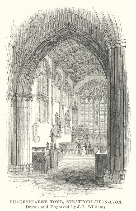 Shakespeares Grab, Stratford-upon-Avon (Gravur) von J.L. (after) Williams