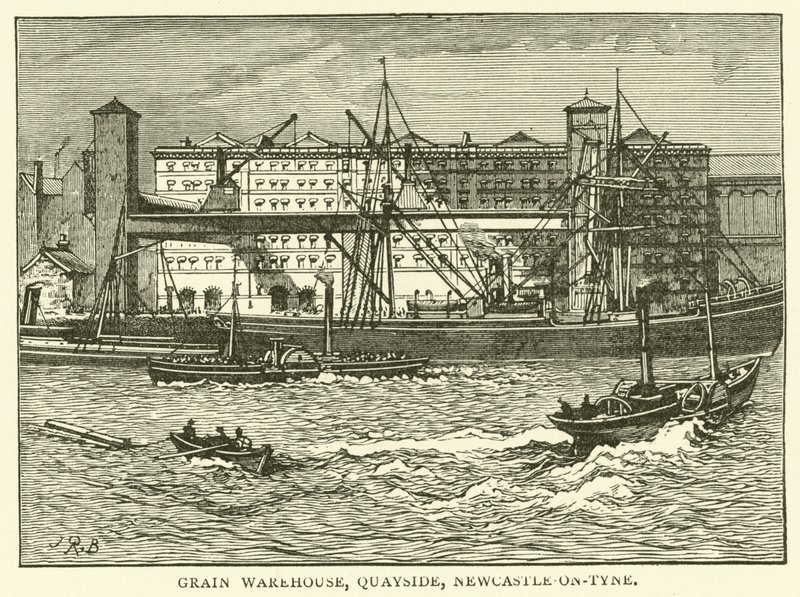 Getreidespeicher, Quayside, Newcastle-on-Tyne (Stich) von J.R. Brown