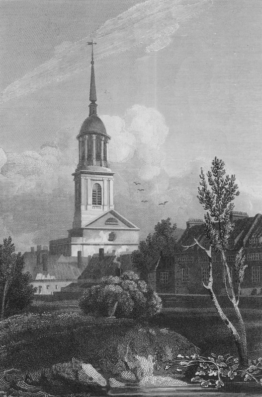 Shoreditch Kirche (Stich) von John Preston Neale