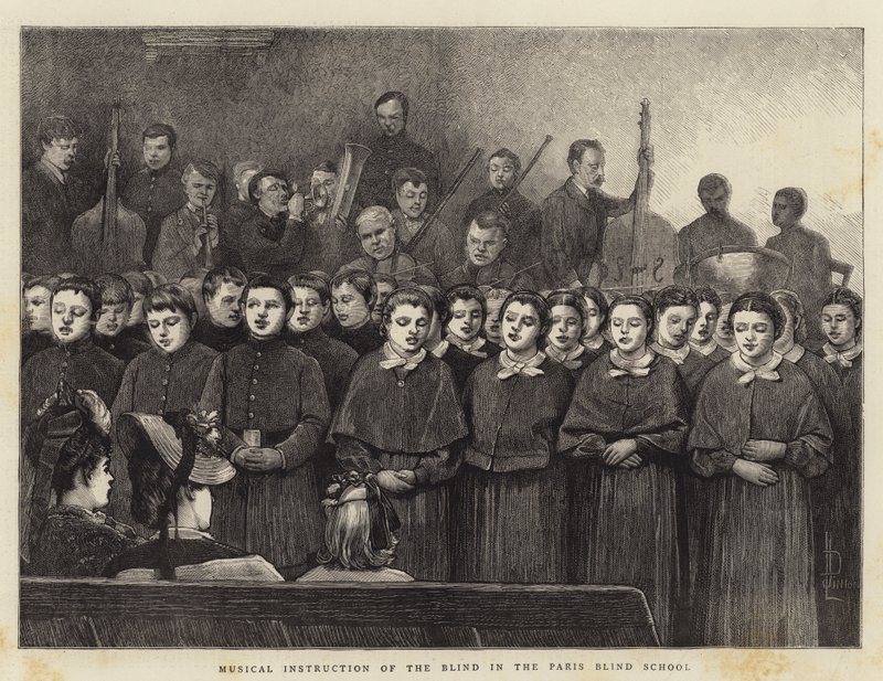 Musikalische Unterweisung der Blinden in der Pariser Blindenschule von James Dromgole Linton