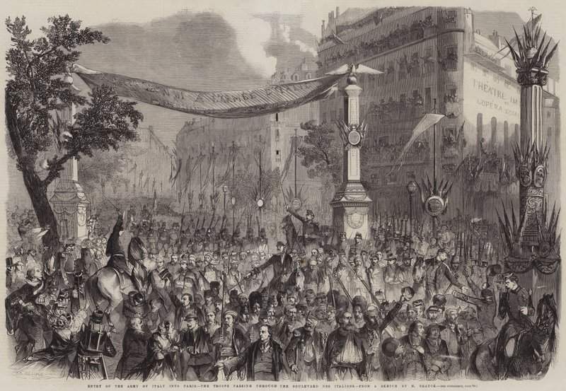 Einzug der Armee Italiens in Paris, die Truppen marschieren durch den Boulevard des Italiens von Jean Adolphe Beauce