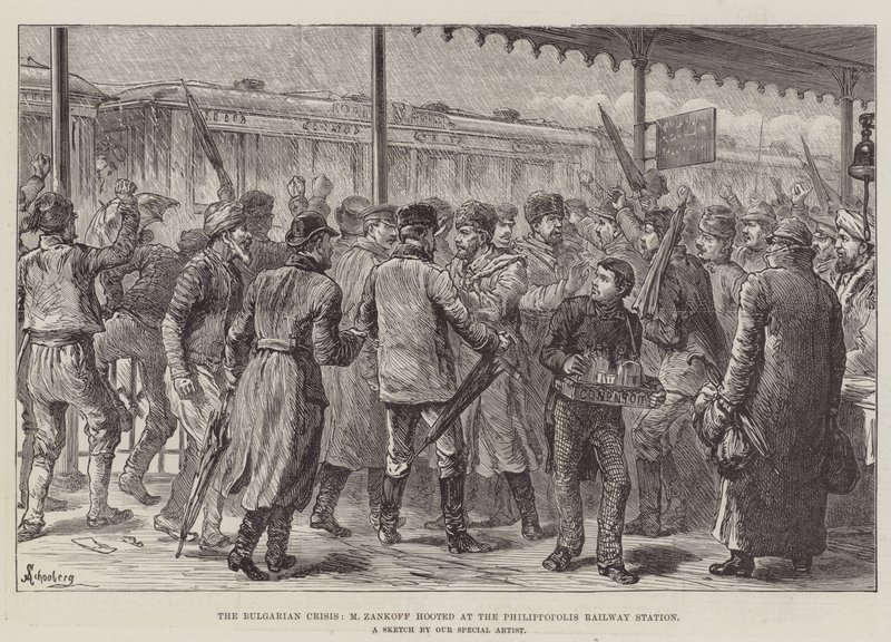 Die bulgarische Krise, M. Zankoff wird am Bahnhof Philippopolis ausgebuht von Johann Nepomuk Schonberg